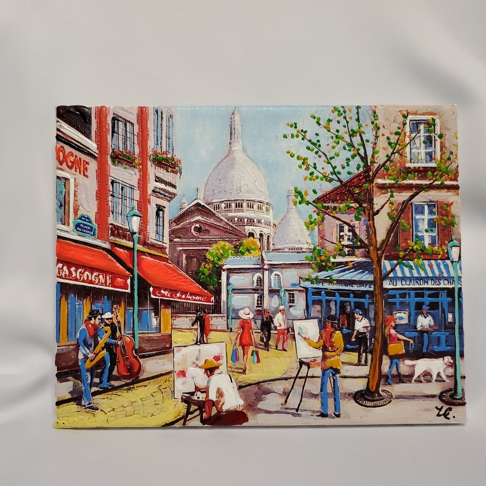 3 Paris Oil Paintings Eiffel Tower Notre-Dame Cathedral Place du Tertre 7.5x9.5 - Picture 4 of 11